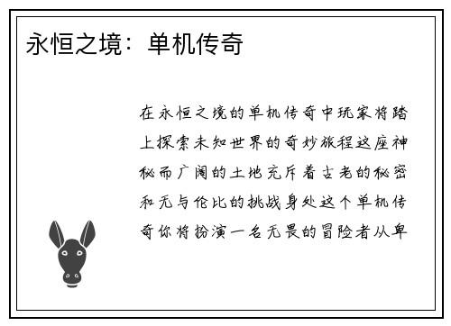 永恒之境：单机传奇