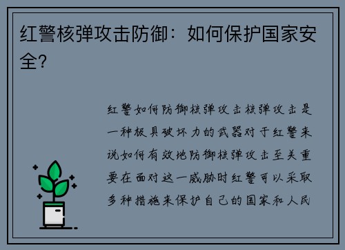 红警核弹攻击防御：如何保护国家安全？